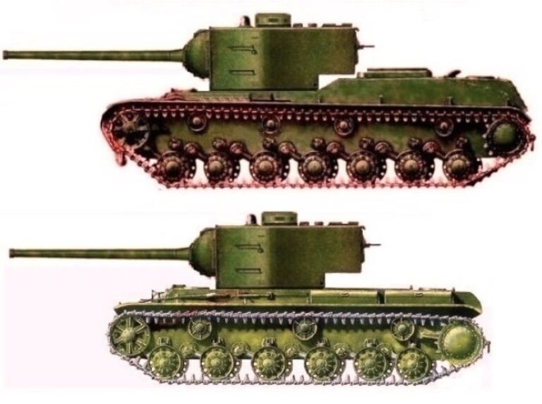 (Вооружённые уже 107 мм пушками (при их успешном освоении в серии!) танк СМК-2 (вверху) и САУ КВ-3 (внизу))
