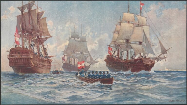 Захваченные австрийцами в Анконе линейные корабли «Лаарп», «Штенгель» и «Бейран»