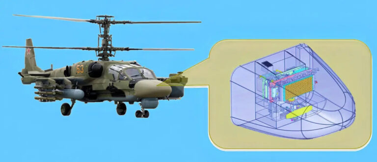 Бортовая РЛС FH02 и схема ее установки на вертолёте Ка-52 (с) АО «Корпорация «Фазотрон-НИИР»