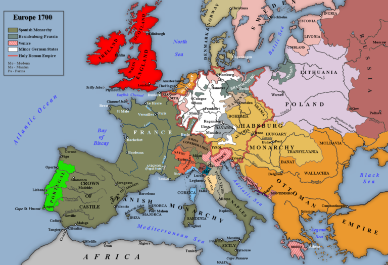 Карта Европы после окончания войны за Испанское наследство