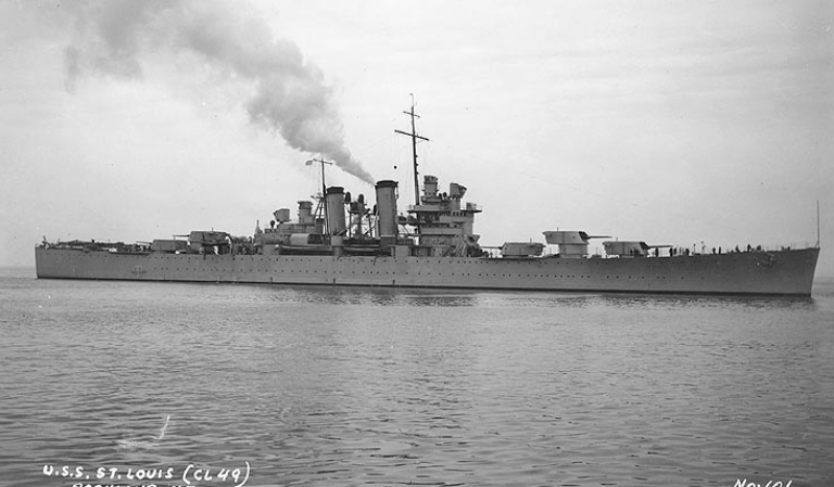 Легкий крейсер CL-49 «Сент-Луис» на испытаниях, Рокланд, Мэйн, 28 апреля 1939 года