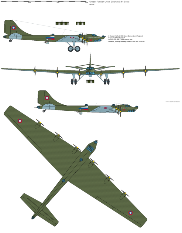 Какими бы стали самолёты Сикорского в уцелевшей Российской Империи. Сверхтяжёлый стратегический бомбардировщик Сикорский С-64