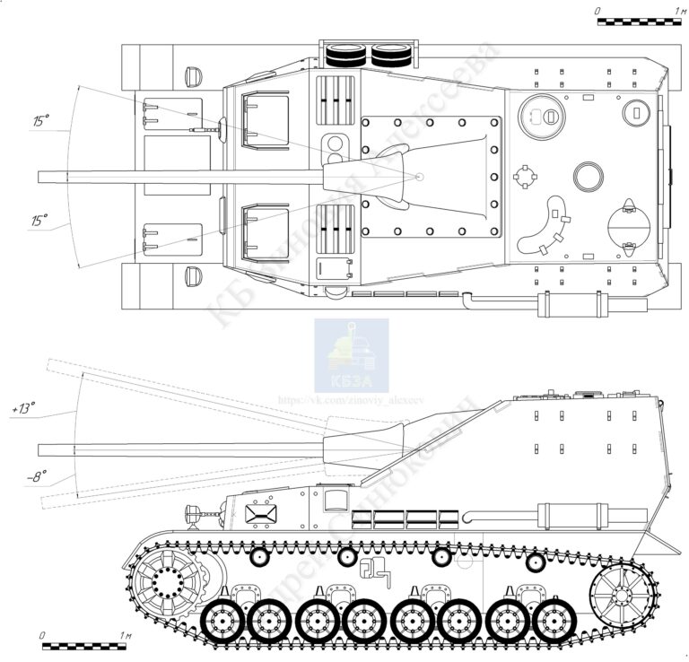 УГН и УВН истребителя танков Panzerjäger IV (K) mit 8.8 cm PaK 43 L/71. Источник: КБ ЗА, автор чертежа - Андрей Синюкович; основано на документе RH 8/3935K1 из Bundesarchiv;