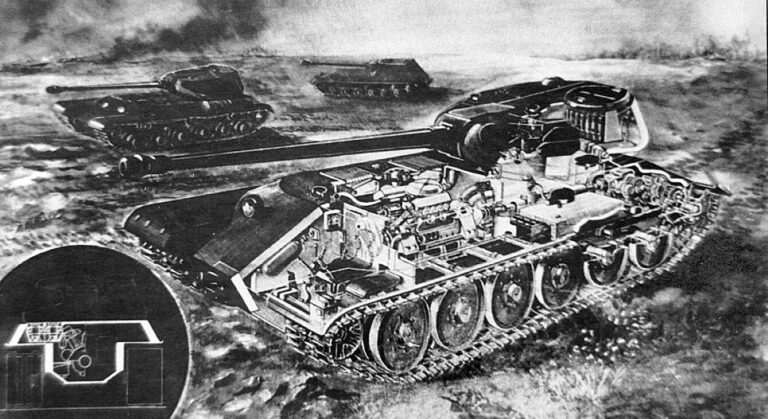 Проект модернизированного ИС-2 с кормовым расположением боевого отделения, предложенный в 1944 г. Н.Ф. Шашмуриным. По этому эскизу можно представить примерную компоновку "Объекта 705"