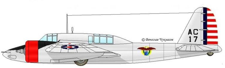 вариант окраски ударного самолета A-18. Согласно системе обозначения подразделений армейской авиации 1938-39 годов надпись на хвосте обозначает самолет №16 третьей (С) ударной группы (А)