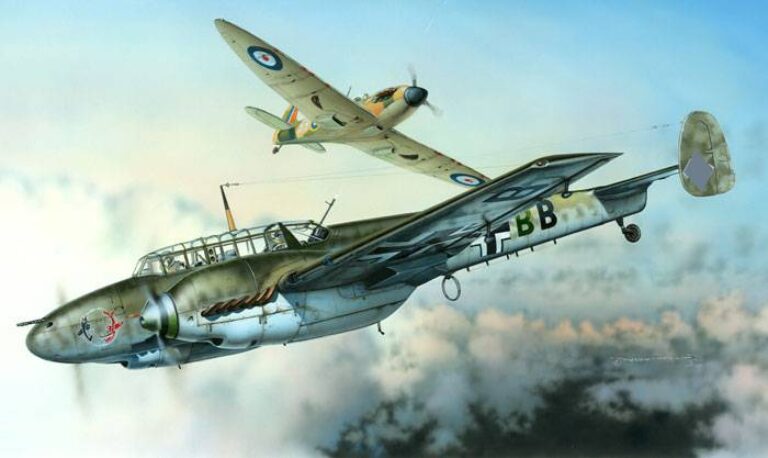 Атака Британского истребителя на Мессершмитт Bf 110 в небе Норвегии
