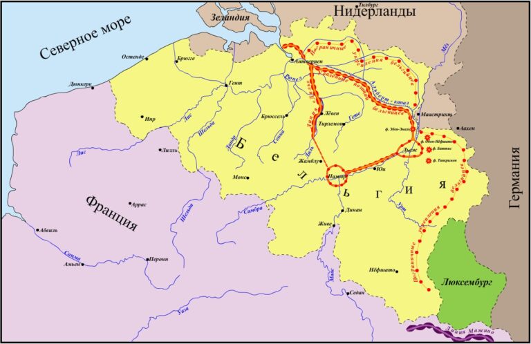 Река Диль на карте с планом обороны Бельгии