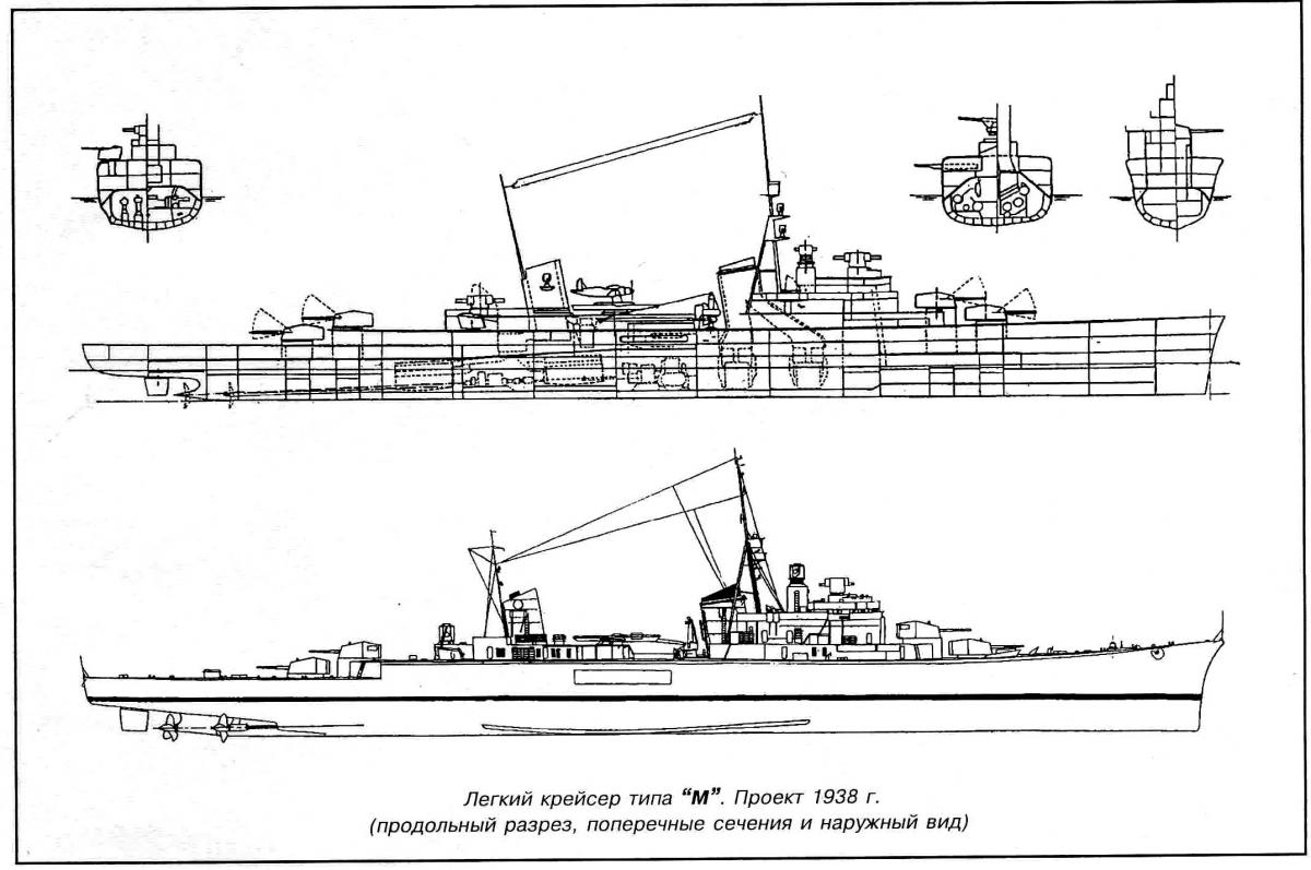 Проект германского лёгкого крейсера типа "М" - схема