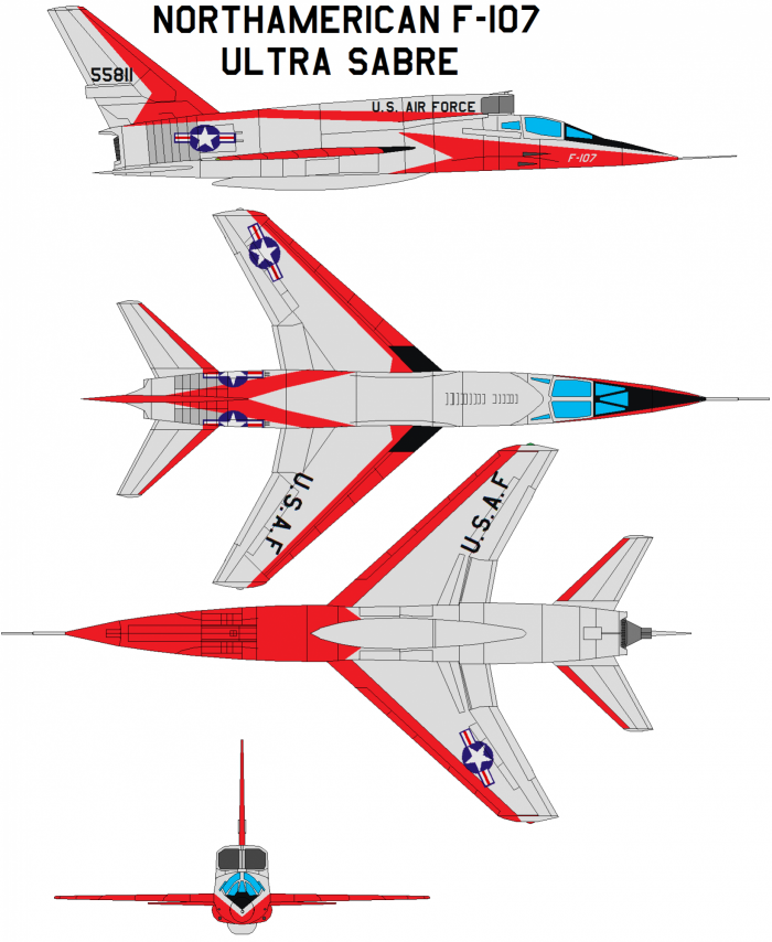 Опытный истребитель-бомбардировщик North American F-107A и  F-107B Ultra Sabre. США