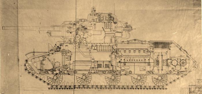 Продольный разрез КВ-13 по второму варианту, декабрь 1942 года