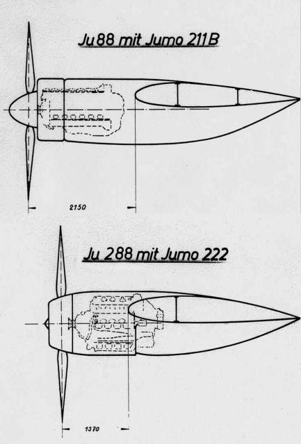 Габариты силовых установок бомбардировщиков Ju-88 Ju-288.