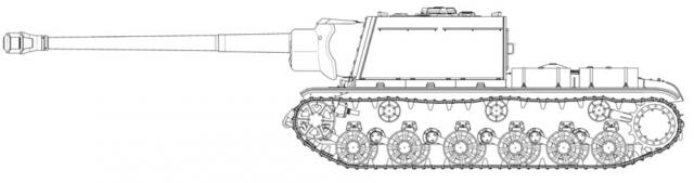 Такой могла быть САУ ЗИК-20 с орудием БР-2. Машина проектировалась уже с расчётом на КВ-1с в качестве базы и с установкой командирской башенки