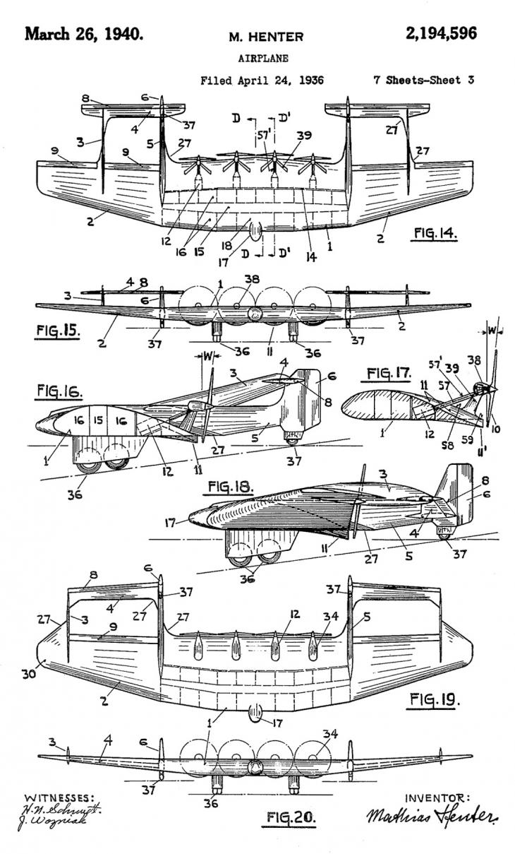 Патенты на необычные самолеты. Часть 12. US 2194596