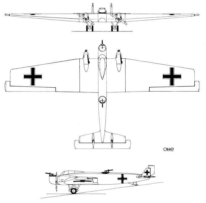 Проект двухмоторного бомбардировщика компании Junkers. Германия