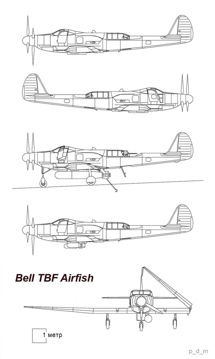Несостоявшийся наследник Аэркобры. Или альтернативный палубный бомбардировщик-торпедоносец Bell TBL Airfish. США