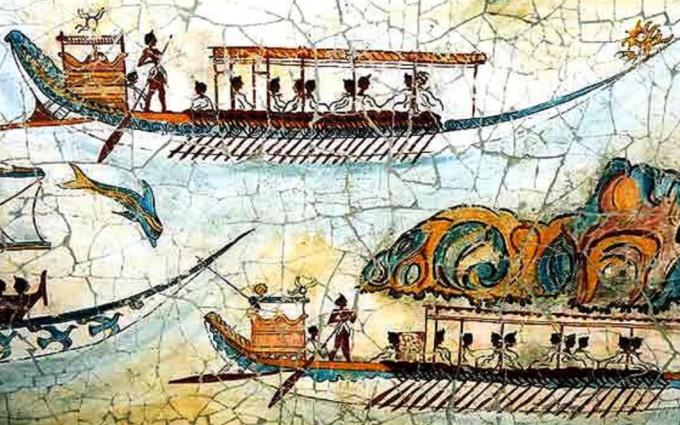 фреска, на которой изображены корабли минойской эпохи