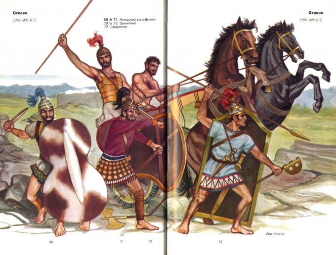 Современная реконструкция микенских колесничих и воинов в шлемах из кабаньих клыков и кожи с бронзовыми бляхами