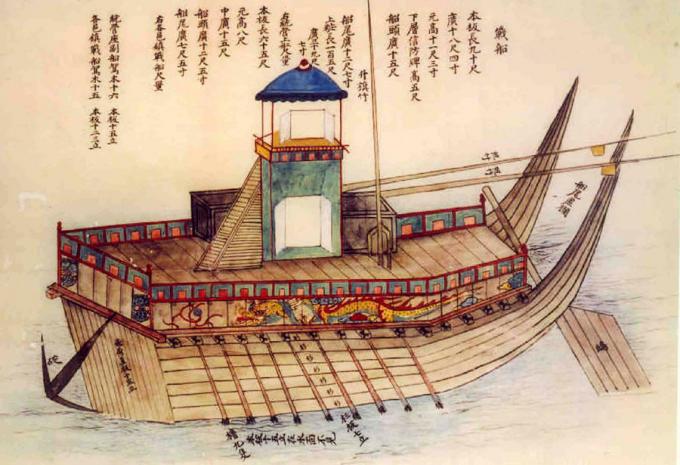 Наиболее распространенный корейский боевой корабль XVI-XVII веков - пханоксон, в переводе - «изумительный плавучий ящик с изящной башенкой под балдахином». 