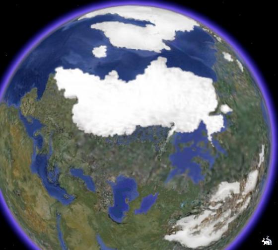 18 000 лет до н.э. Лето. Как и на предыдущей картинке, сезонные и плавающие льды не показаны