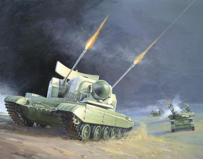 Реконструкция внешнего вида перспективной ZSU-X СССР. Американцы предполагали, что многочисленные шасси старых танков (Т-64 и Т-72) будут использованы для создания ЗСУ по типу немецкого Гепарда.