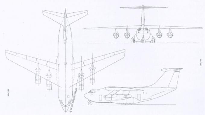 Схема проекта военно-транспортного самолета AW.681, оснащенного четырьмя двигателями Bristol Siddeley Pegasus S/6A с двумя поворотными соплами каждый; вариант 1963 года (музей Брукланда)