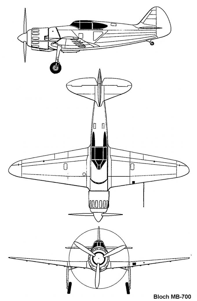 Схемы легкого истребителя Bloch MB-700