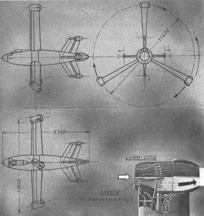 Рис. 9. Схемы разработанного компанией Focke-Wulf проекта истребителя с вращающимся крылом
