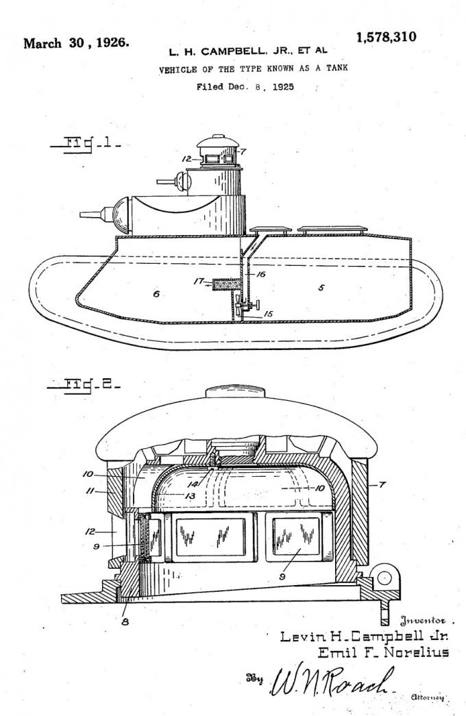 Совместный патент на конструкцию Medium Tank M1921. Соавтором Норелиуса выступал Левин Кэмпбелл (Levin H. Campbell, Jr.), одна из ключевых фигур американских вооружённых сил в годы Первой мировой войны