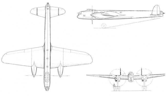 Схема проекта среднего бомбардировщика Avro 679 (23.9.36)