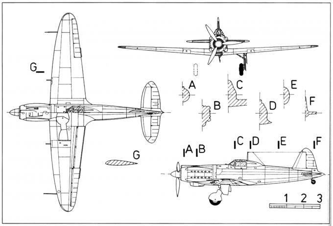 Схема опытного истребителя Caproni-Vizzola F.6Z (Petr Kolmann, L+K)