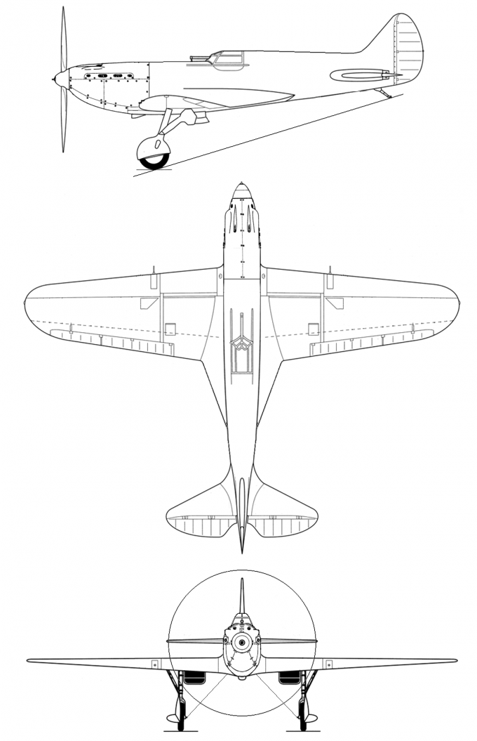 Рис. 1 Схема первого прототипа альтернативного истребителя И-17, конструкция которого лишена недостатков реального истребителя И-17