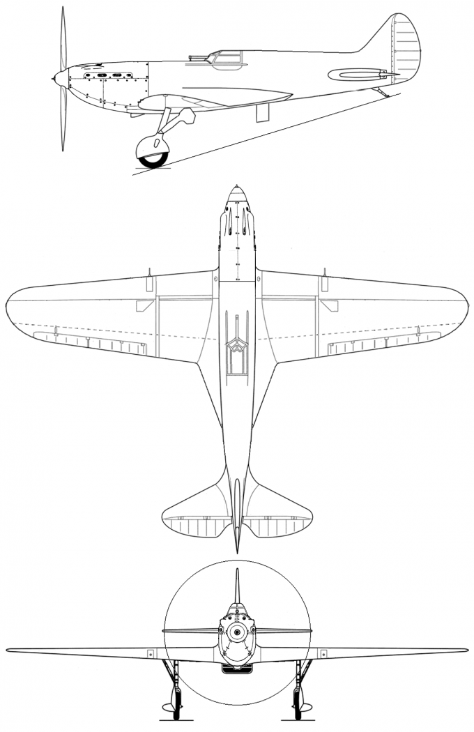 Схема второго прототипа альтернативного истребителя И-17, конструкция которого лишена недостатков реального И-17