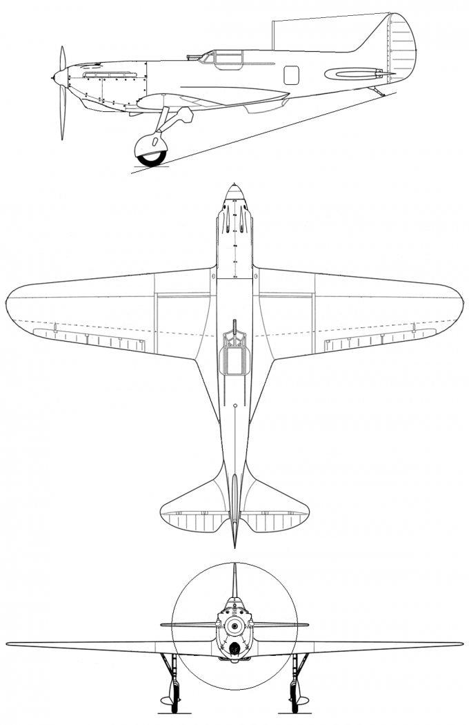 Схема альтернативного истребителя И-17 с двигателем М-103 и радиоприемником 13-СКМ