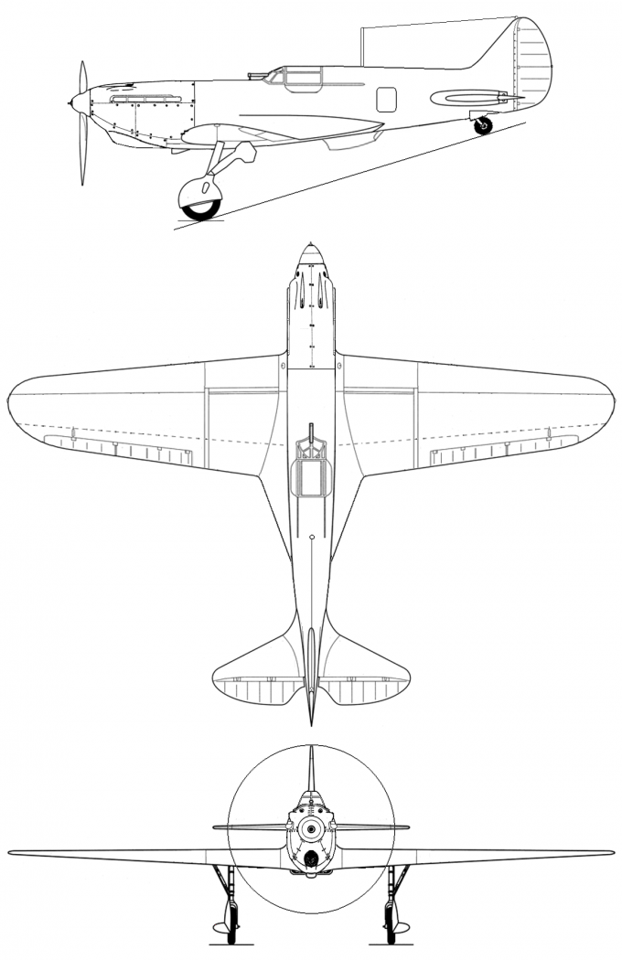 Схема альтернативного истребителя И-17 с двигателем М-103, радиоприемником 13-СКМ и убирающейся хвостовой стойкой