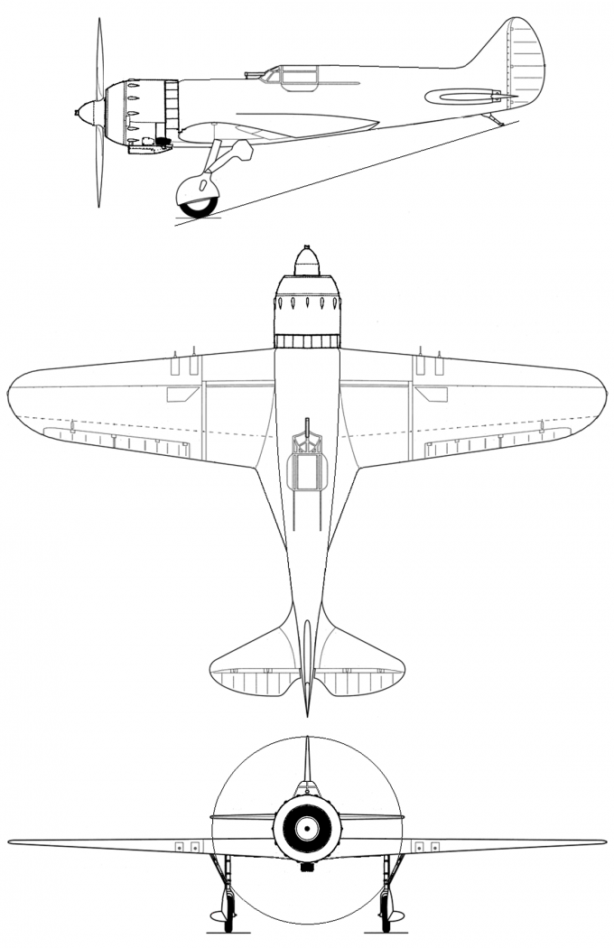 Схема первого прототипа альтернативного истребителя И-18 с двигателем М-85