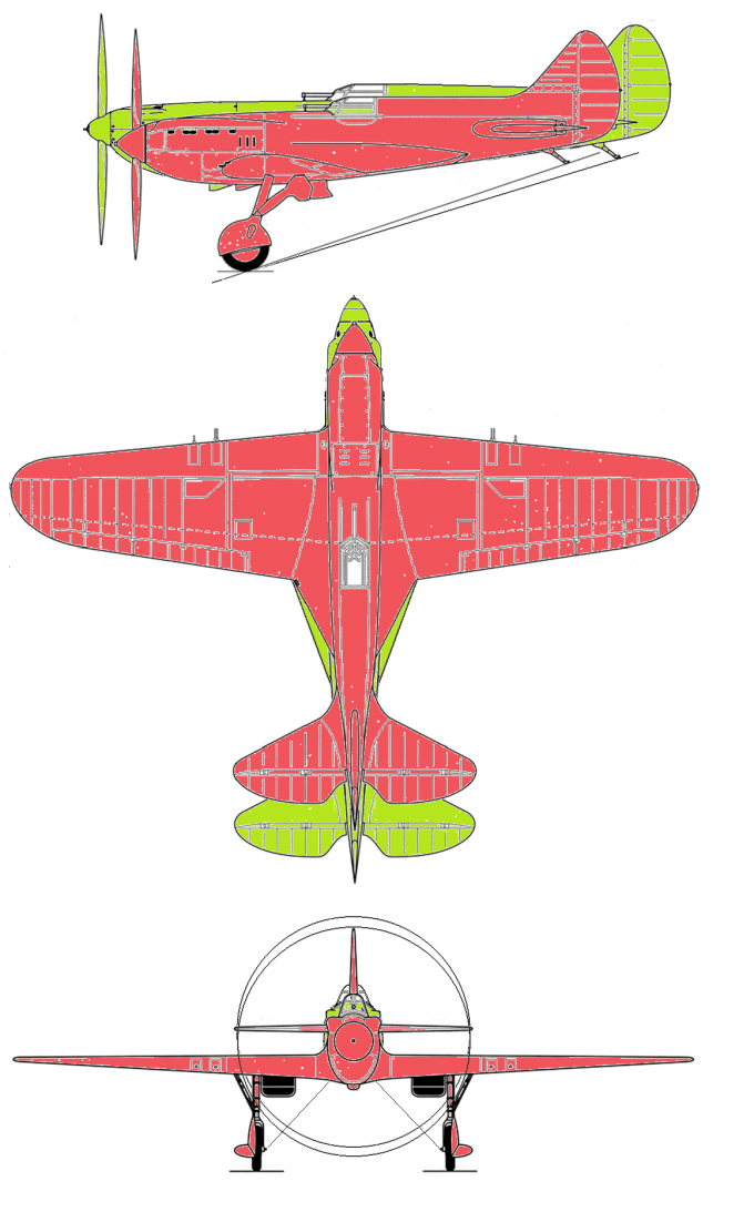 Сравнение схем реального ЦКБ-19 (второй прототип истребителя И-17) и первого прототипа альтернативного истребителя И-17
