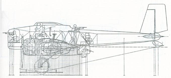 Интерьер фюзеляжа Breguet 460; 1-я конфигурация