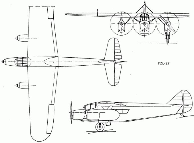 Опытный пассажирский самолет P.Z.L.27. Польша