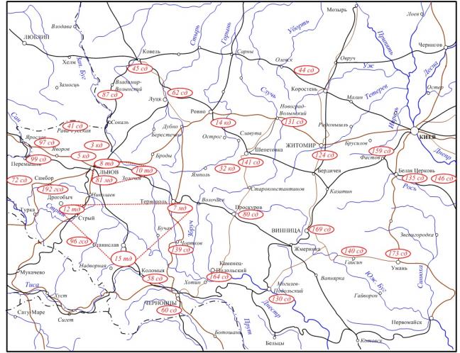 Рисунок 2 – Дислокация дивизий КОВО осенью 1940 г.