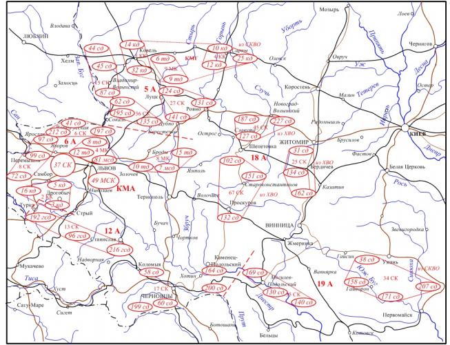 Рисунок 5 – Сосредоточение войск Юго-Западного фронта по плану прикрытия