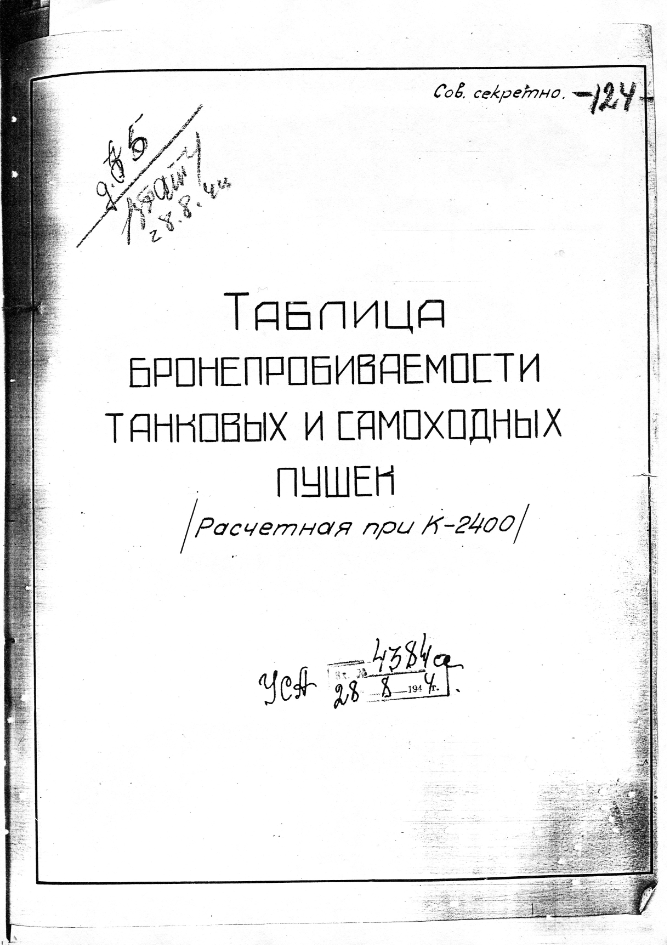 Сравнительная таблица бронепробиваемости орудий проведенных по советской методике в 1944г.