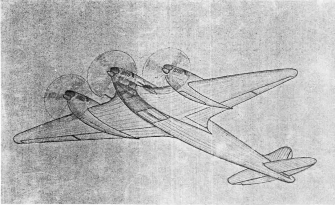 Итальянские бумажные проекты.Проект  трехдвигательного бомбардировщика для участия в конкурсе в 1938 года Guidonia I