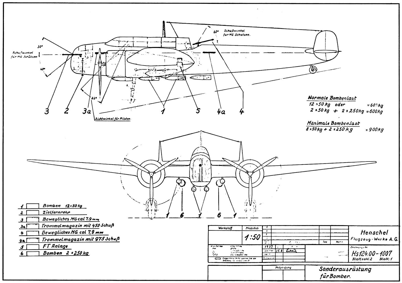 Опытный многоцелевой самолет Henschel Hs 124. Германия