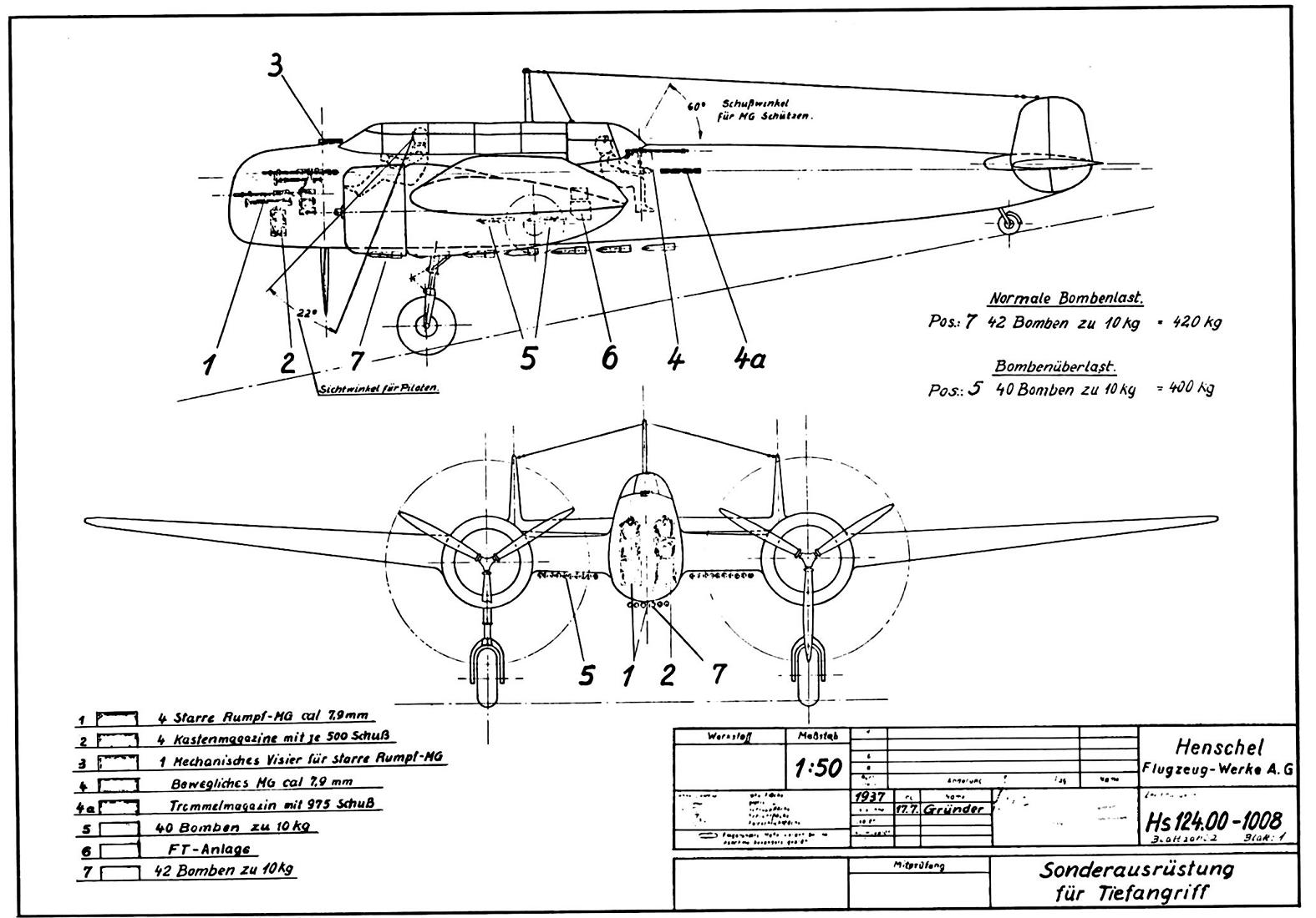 Опытный многоцелевой самолет Henschel Hs 124. Германия