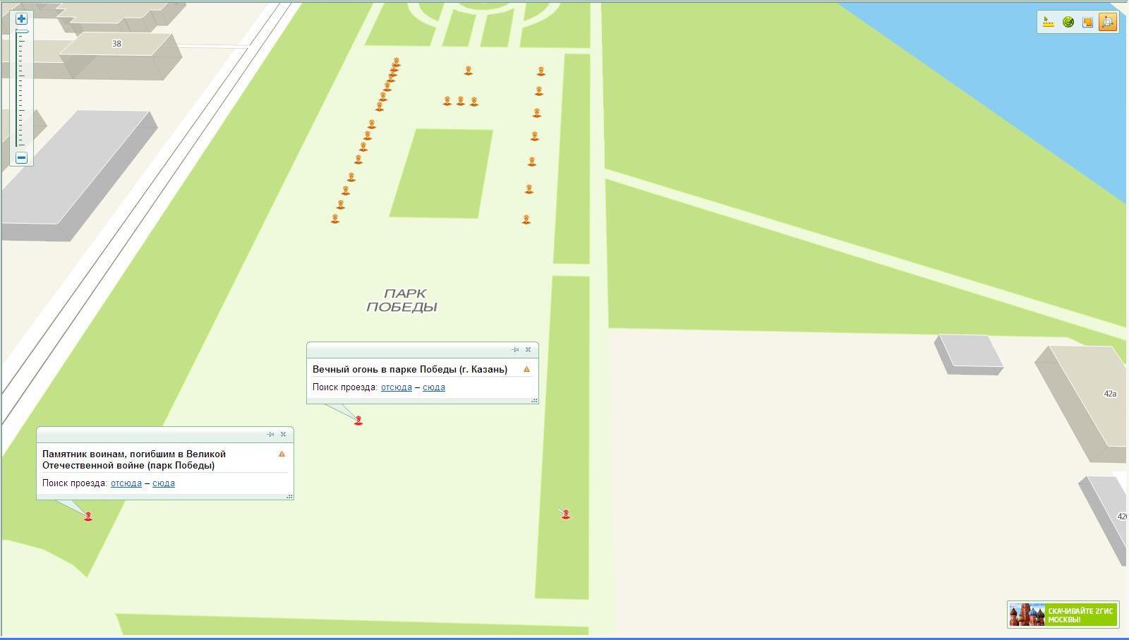 Карта парка Победы с планируемым местом установки восстановленного ШаБ-2