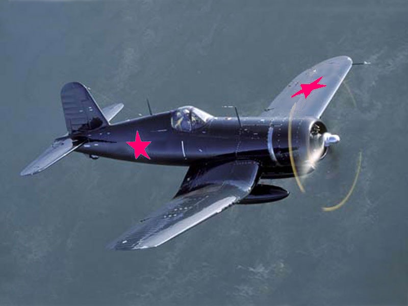 Ленд-лизовская матчасть советских авианосцев (первое время самолеты летали с американским камуфляжем и частично закрашенными американскими ОЗ)