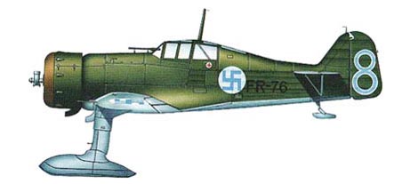 Fokker D.XXI - истребитель лицензионной версии с двигателем Bristol "Mercury" (номер FR-76, пилот Эйно Антеро Луукканен), 1940 г.