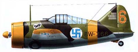 Brewster B-239 "Buffalo" - цветная проекция истребителя с номером BW-366, 1942 г.