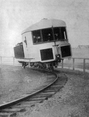 Brennan's gyroscopically balanced monorail on a demonstration run.