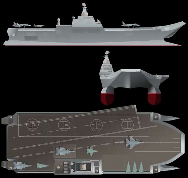 Проект многоцелевого вспомогательного авианесущего крейсера с малой площадью ватерлинии. Фото предоставлено автором